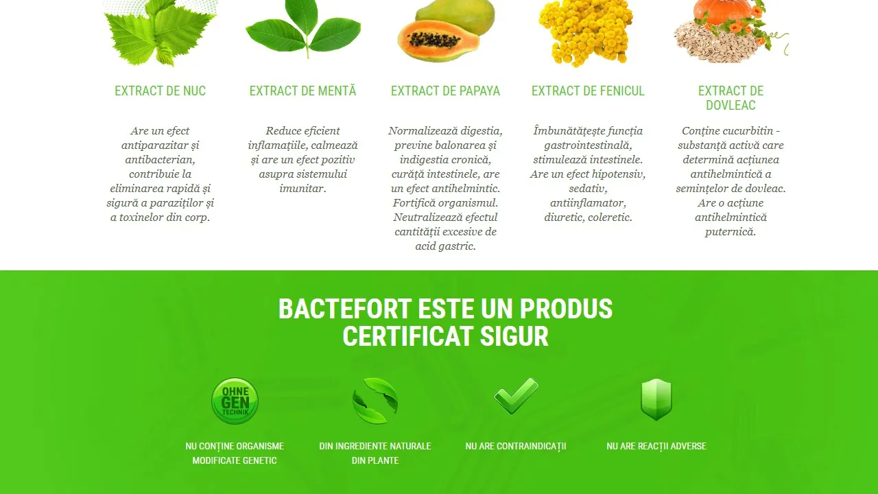 Bactefort: compozitie numai ingrediente naturale.